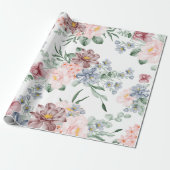 Pink & Blue Floral Design Umschlagpapier Geschenkpapier (Ungerollt)