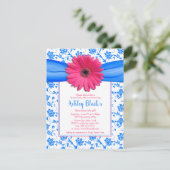 Pink Blue Floral Gerbera Daisy Baby Dusche Einladung (Stehend Vorderseite)