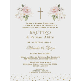 Pink Blue Floral Girls Twins 1. Geburtstag Taufe Einladung