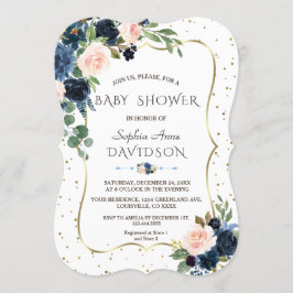 Pink Blue Floral Gold Glitzer Confetti Babydusche Einladung