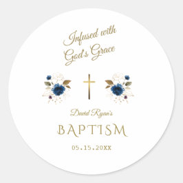 Pink Blue Floral Gold Kalligrafie Twins Taufe Runder Aufkleber