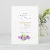 Pink Blue Floral Gold Partnerschaft Einladung (Stehend Vorderseite)