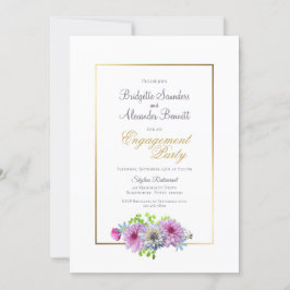 Pink Blue Floral Gold Partnerschaft Einladung