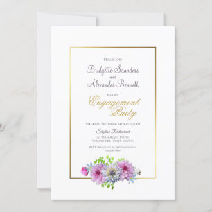 Pink Blue Floral Gold Partnerschaft Einladung