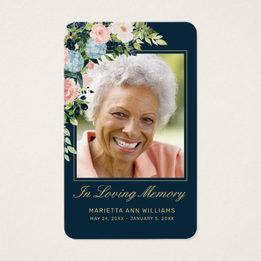 Pink Blue Floral Gold Script Foto (Vorderseite)