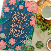 Pink Blue Floral Good Day Zitat Hübsch Geschirrtuch