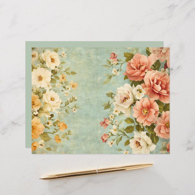 Pink Blue Floral Junk Journal Scrapbook Paper (Vorderseite/Rückseite Beispiel)