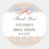 Pink Blue Floral Lace Brautparty Vielen Dank Runder Aufkleber (Vorderseite)