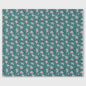 Pink & Blue Floral Pattern on Teal – Modern Geschenkpapier (Flach)