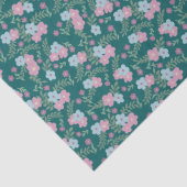 Pink & Blue Floral Pattern on Teal – Modern Seidenpapier (Detail)