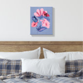 Pink Blue Floral Schmetterlinge Kunst Leinwanddruck (Insitu (Schlafzimmer))