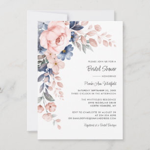 Pink Blue Floral Script Brautparty Einladung