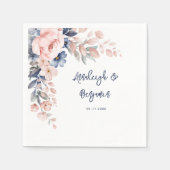Pink Blue Floral Script Hochzeitsschrift Botanisch Serviette (Vorderseite)