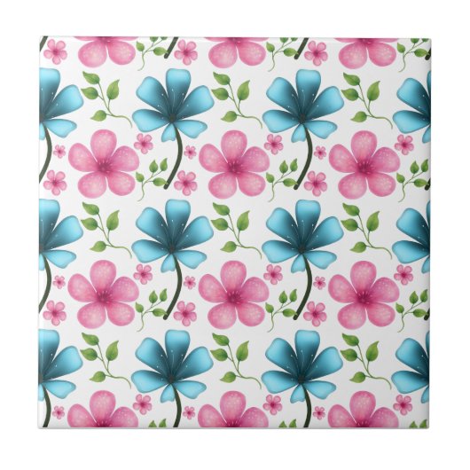 Pink & Blue Floral Seamless Pattern Fliese (Vorderseite)