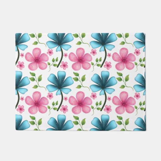 Pink & Blue Floral Seamless Pattern Fußmatte (Vorderseite)
