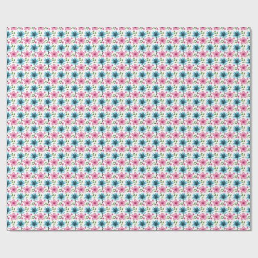 Pink & Blue Floral Seamless Pattern Geschenkpapier (Flach)