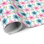 Pink & Blue Floral Seamless Pattern Geschenkpapier (Rolleneckpunkt)