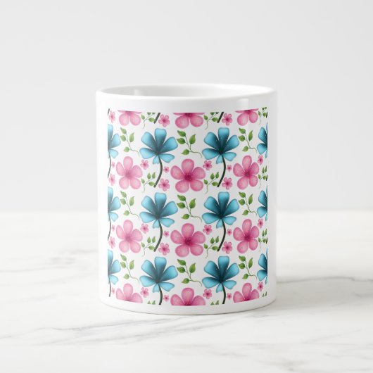 Pink & Blue Floral Seamless Pattern Jumbo-Tasse (Vorderseite)