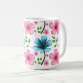 Pink & Blue Floral Seamless Pattern Kaffeetasse (VorderseiteRechts)