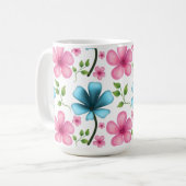 Pink & Blue Floral Seamless Pattern Kaffeetasse (Vorderseite Links)