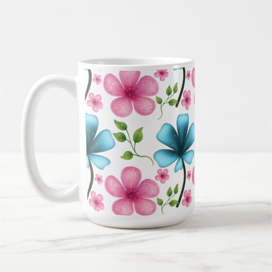 Pink & Blue Floral Seamless Pattern Kaffeetasse (Links)