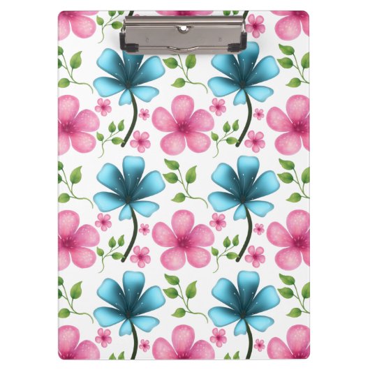 Pink & Blue Floral Seamless Pattern Klemmbrett (Vorderseite)