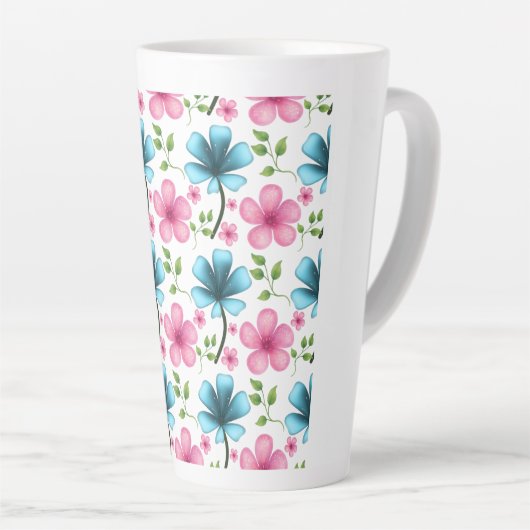 Pink & Blue Floral Seamless Pattern Milchtasse (Rechte Ecke)