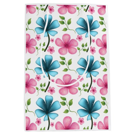 Pink & Blue Floral Seamless Pattern Mittlere Geschenktüte (Vorderseite)