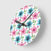 Pink & Blue Floral Seamless Pattern Runde Wanduhr (Winkel)