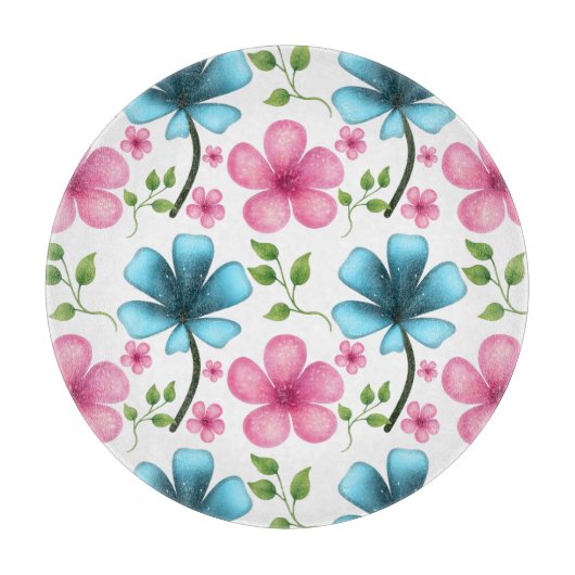 Pink & Blue Floral Seamless Pattern Schneidebrett (Vorderseite)