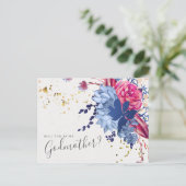 Pink Blue Floral Succulator Godmuttmutterausweis Postkarte (Stehend Vorderseite)