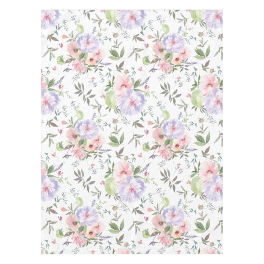 Pink Blue Floral Watercolor Tableclout Tischdecke (Vorderseite)