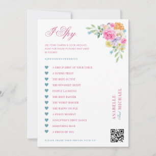 Pink & Blue Floral Wedding I Spy Hunt Game Card Einladung
