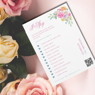 Pink & Blue Floral Wedding I Spy Hunt Game Card Einladung