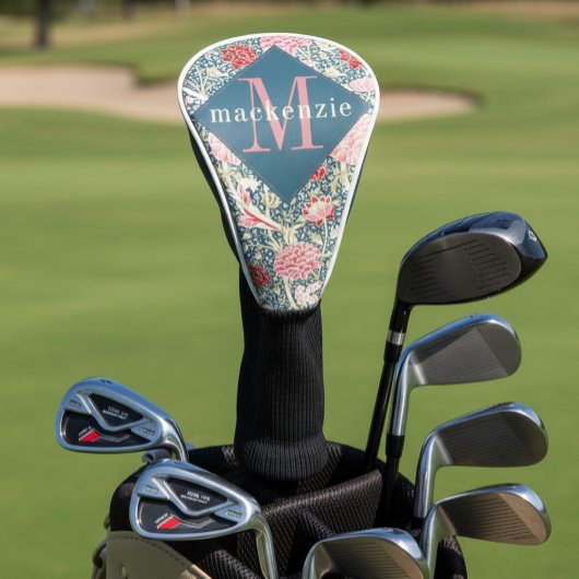 Pink Blue Floral William Morris Elegant Monogram Golf Headcover