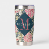 Pink Blue Floral William Morris Elegant Monogram Thermobecher (Vorderseite)