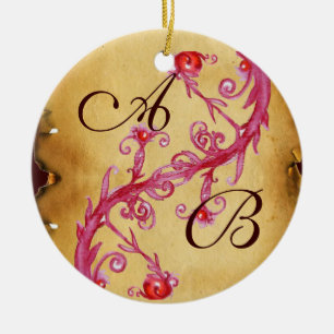 PINK BLUE FLORAL WIRBEL WEDING SOUVENIR MONOGRAM KERAMIK ORNAMENT