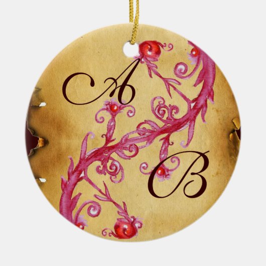 PINK BLUE FLORAL WIRBEL WEDING SOUVENIR MONOGRAM KERAMIK ORNAMENT (Vorne)