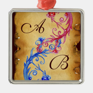 PINK BLUE FLORAL WIRBEL WEDING SOUVENIR MONOGRAM ORNAMENT AUS METALL
