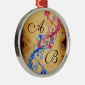 PINK BLUE FLORAL WIRBEL WEDING SOUVENIR MONOGRAM SILBERNES ORNAMENT (Rechts)