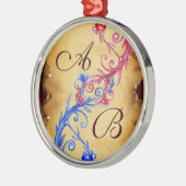 PINK BLUE FLORAL WIRBEL WEDING SOUVENIR MONOGRAM SILBERNES ORNAMENT (Links)