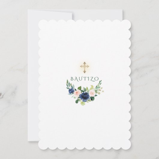 Pink Blue Flores Invitacion De Bautizo Spanisch Einladung (Rückseite)