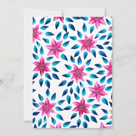 Pink Blue Flowers Blätter Acrylic Paint Sweet 16 Einladung (Rückseite)