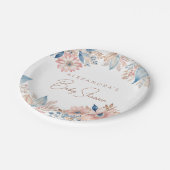 Pink Blue Flowers Boho Chic Baby Dusche Pappteller (Schrägansicht)