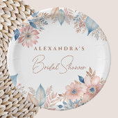 Pink Blue Flowers Boho Chic Brautparty Pappteller