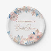 Pink Blue Flowers Boho Chic Brautparty Pappteller (Vorderseite)