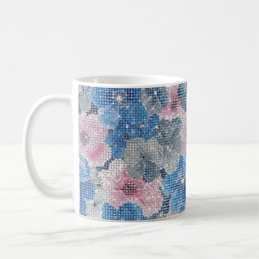 Pink Blue Flowers Sparkle Kaffeetasse (Links)