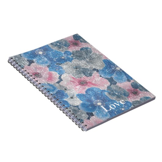 Pink Blue Flowers Sparkle Notizblock (Rechte Seite)