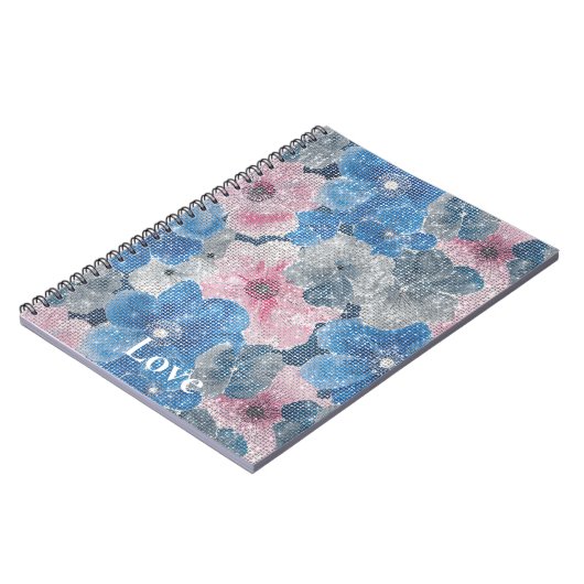 Pink Blue Flowers Sparkle Notizblock (Linke Seite)