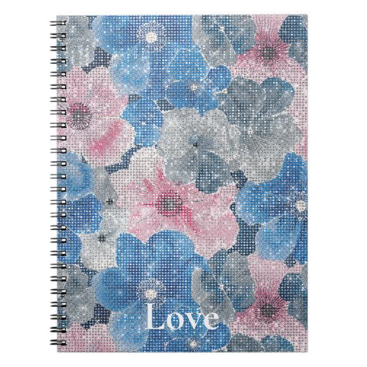 Pink Blue Flowers Sparkle Notizblock (Vorderseite)